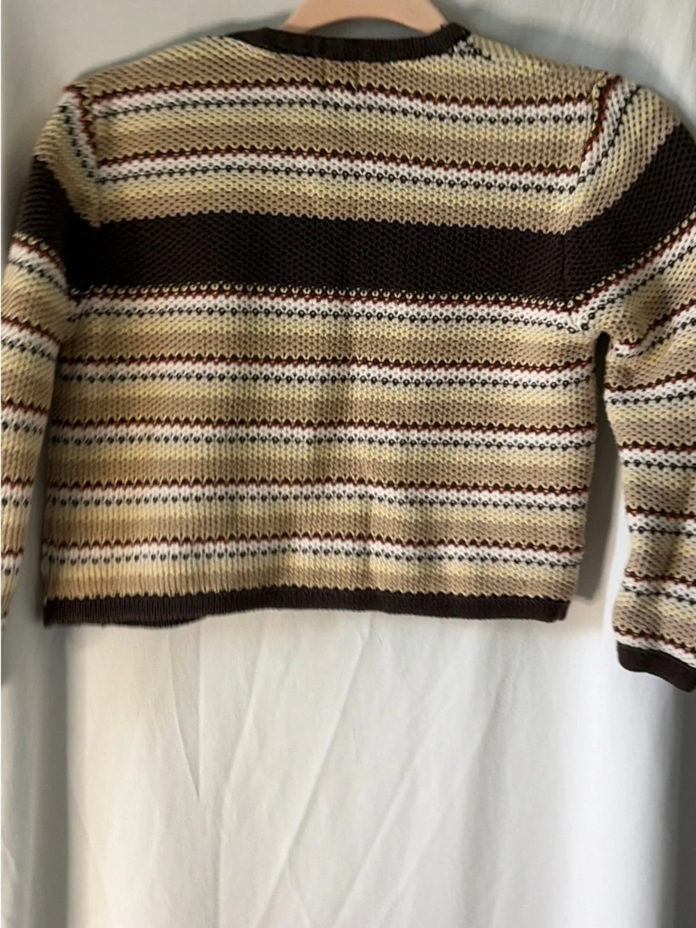 Vintage GAP Striped Knit Cropped Cardigan in Brown, Cream & Yellow